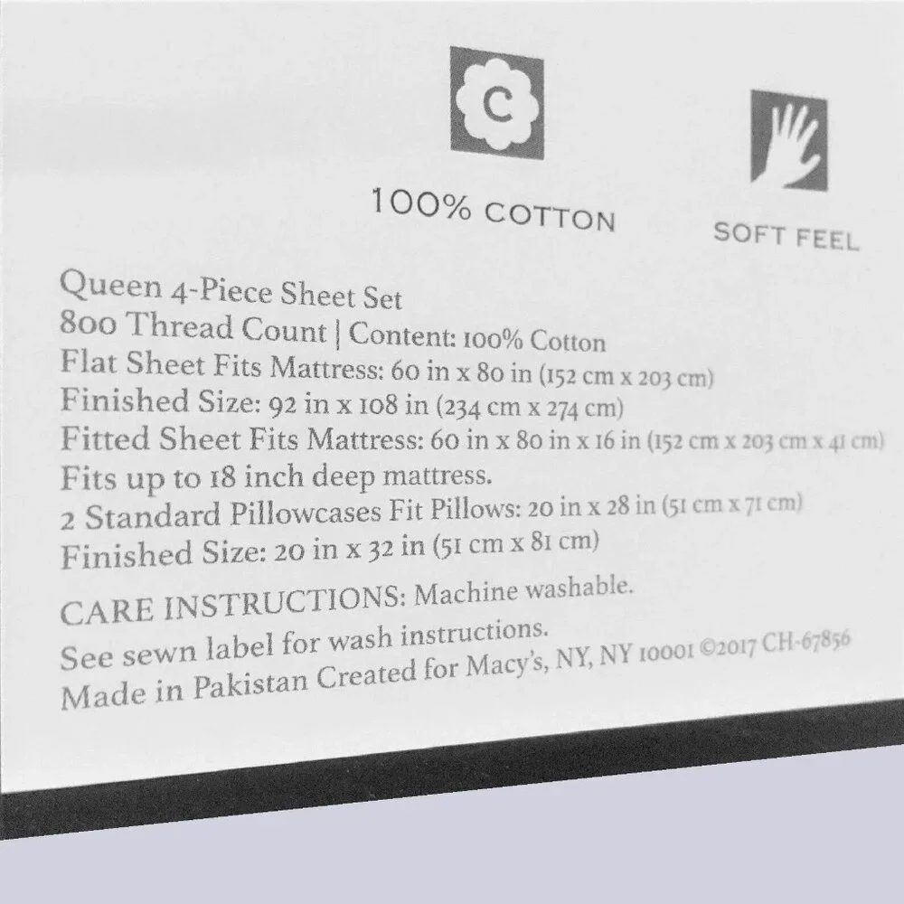 new WISTERIA Charter Club Sleep Luxe 800 TC 100% Cotton Sateen QUEEN Sheet Set